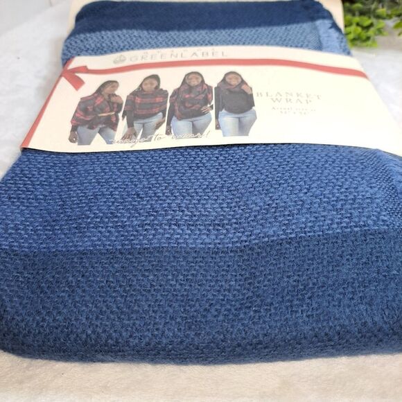 Quagga Blanket Wrap Scarf Navy Buffalo Checked Green Label - Picture 6 of 7